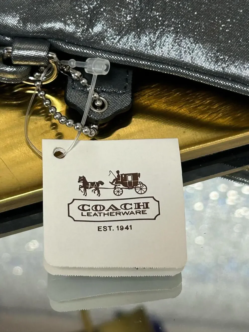 Coach Poppy Metallic Silver Wristlet Gold Accent NWT
